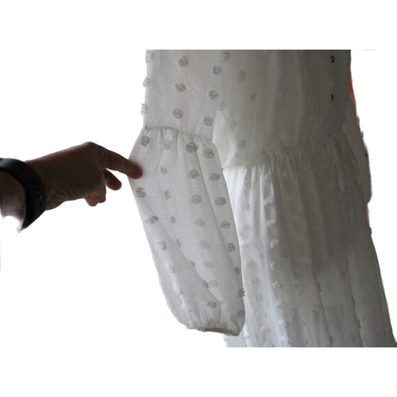 Blu Pepper Womens Dress Swiss Dot Chiffon Lined‎ Button Front White M - Picture 6 of 14